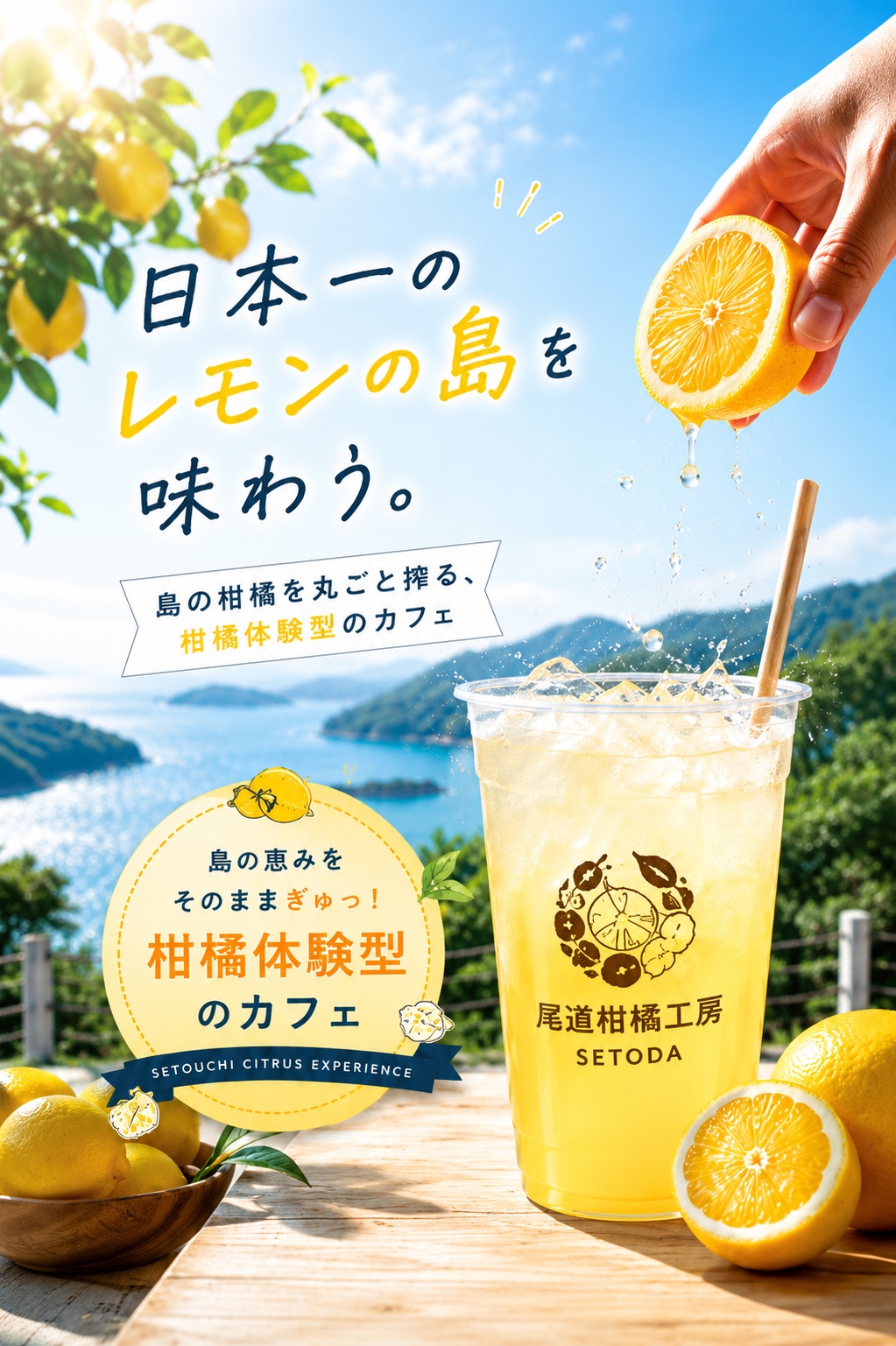 日本一のレモンの島を味わう。島の柑橘を丸ごと搾る、柑橘体験型のカフェ 尾道柑橘工房 SETODA